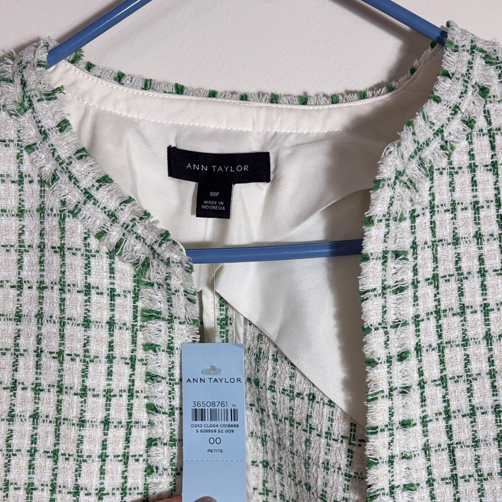 Ann Taylor Green and White Tweed Jacket - Picture 2 of 2